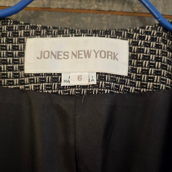 Vintage Jones New York Black Double Breasted Collarless Office Blazer Jacket 6 - Picture 3 of 6